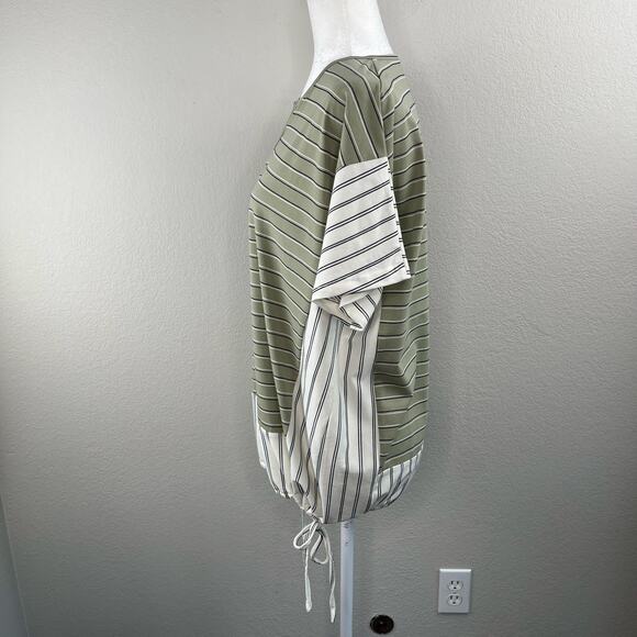 Suzanne Betro Weekend Green Stripe Short Sleeve Oversized Tunic Top Small NWT - Picture 9 of 14